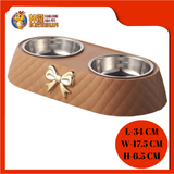 LUXURY DOUBLE PET BOWL WITH BOW