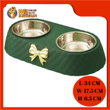 LUXURY DOUBLE PET BOWL WITH BOW