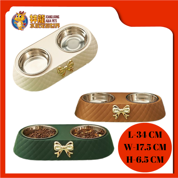 LUXURY DOUBLE PET BOWL WITH BOW