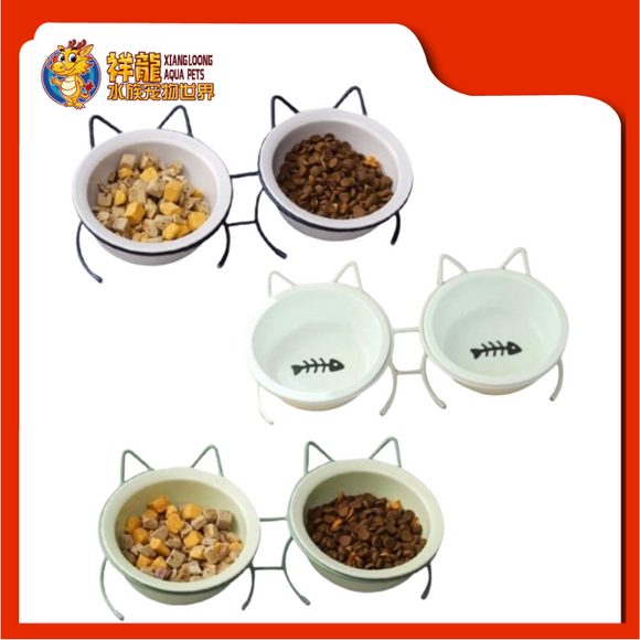 2 IN 1 CERAMIC BOWL FEEDER [CAT EAR] 26CM